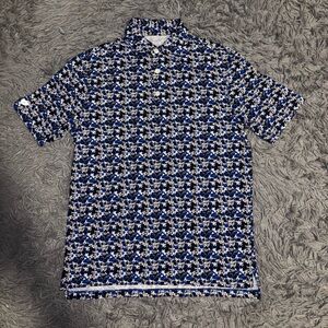 IBKUL Men’s Blue Chaos Print Short Sleeve Polo Shirt Small 50+ UPF Cooling Golf